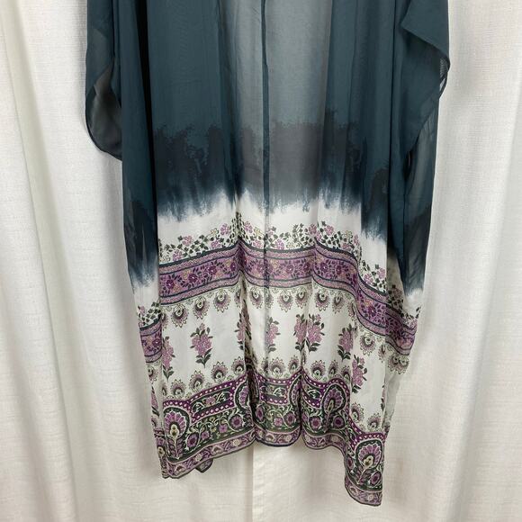 Lane Bryant Black&Purple Chiffon Floral Kimono Sz.OS - Picture 4 of 10